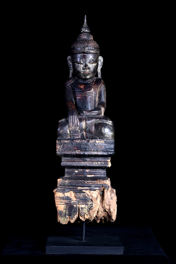 Extremely Rare 18C Wood Burmese Shan Buddha #A046